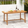 Acacia wood dining table for 6 people, featuring a slatted top and umbrella hole, perfect for outdoor dining areas.