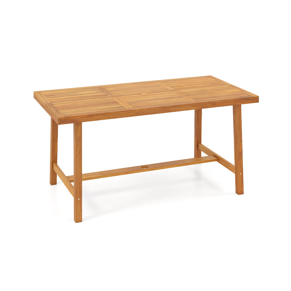 Solid acacia wood dining table for 6 with a smooth, splinter-free surface, perfect for outdoor dining on terraces.
