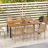79-inch acacia wood dining table for 8 with slatted design, umbrella hole, and adjustable foot pads, perfect for.