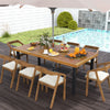 79-inch acacia wood dining table for 8 with slatted design, umbrella hole, and adjustable foot pads, ideal for outdoor.