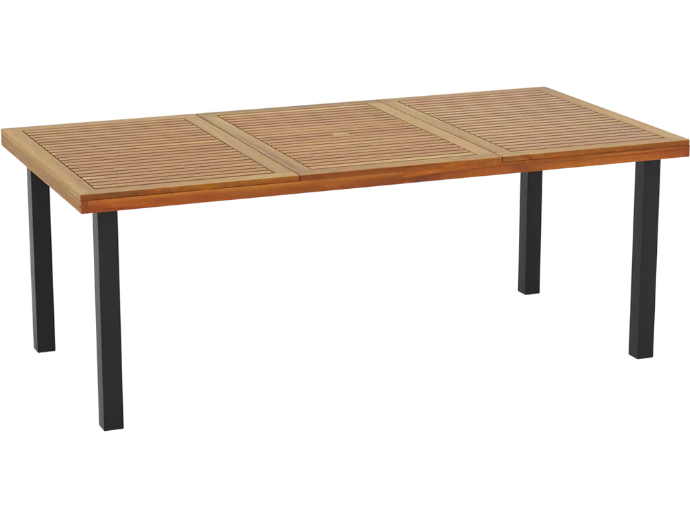79 Inch Acacia Wood Dining Table 8-Person Patio Table with 1.9 Inch Umbrella Hole and Adjustable Foot Pads