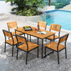 Acacia wood dining table for 6 featuring sturdy powder-coated metal legs, ideal for stylish outdoor dining experiences.