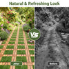 Acacia wood interlocking deck tiles with artificial grass create a natural and refreshing look for outdoor spaces.