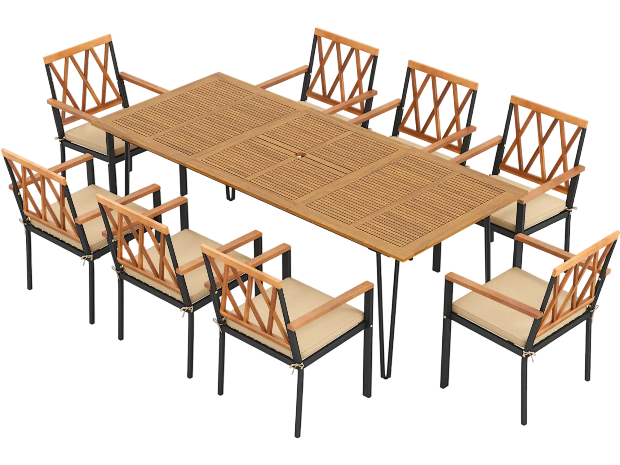 Costway 9-Pc Acacia Wood Patio Dining Set w/ 8 Chairs 43157962 New