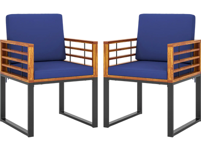 Costway Acacia Wood Outdoor Patio Dining Chairs Set of 2 w/ Cushions 49206854 New