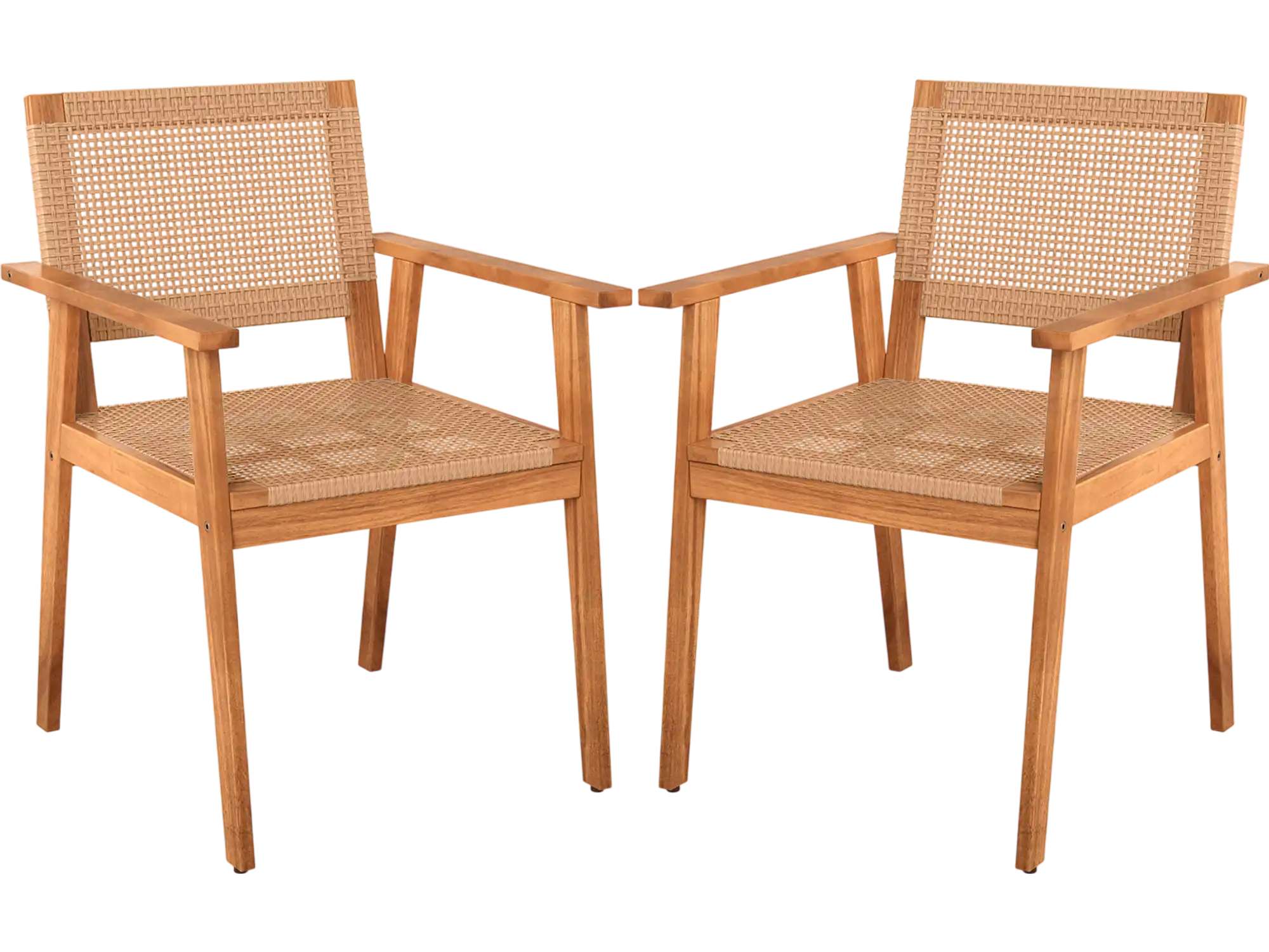 Costway Acacia Wood Outdoor Patio Dining Chairs Set of 2 PE Rattan Backrests Armrests 74080133 New