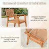 Acacia wood outdoor dining chair with inclined backrest and armrests, featuring durable PE rattan for patio relaxation.