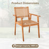 Acacia wood outdoor dining chair with PE rattan seat, showcasing dimensions and weight capacity of 400 lbs for patio.