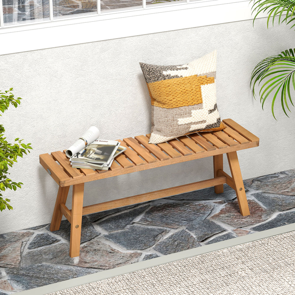Acacia Wood Outdoor Garden Bench Set of 1/2 with Slatted Seat and 800 lbs Capacity-Set of 1 - Gallery View 1 of 6