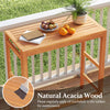 Acacia wood outdoor bar table with slatted tabletop, perfect for balcony use and easy foldable storage.