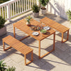 Acacia wood outdoor garden bench set with slatted seat, perfect for patio or porch seating, supports up to 800 lbs.