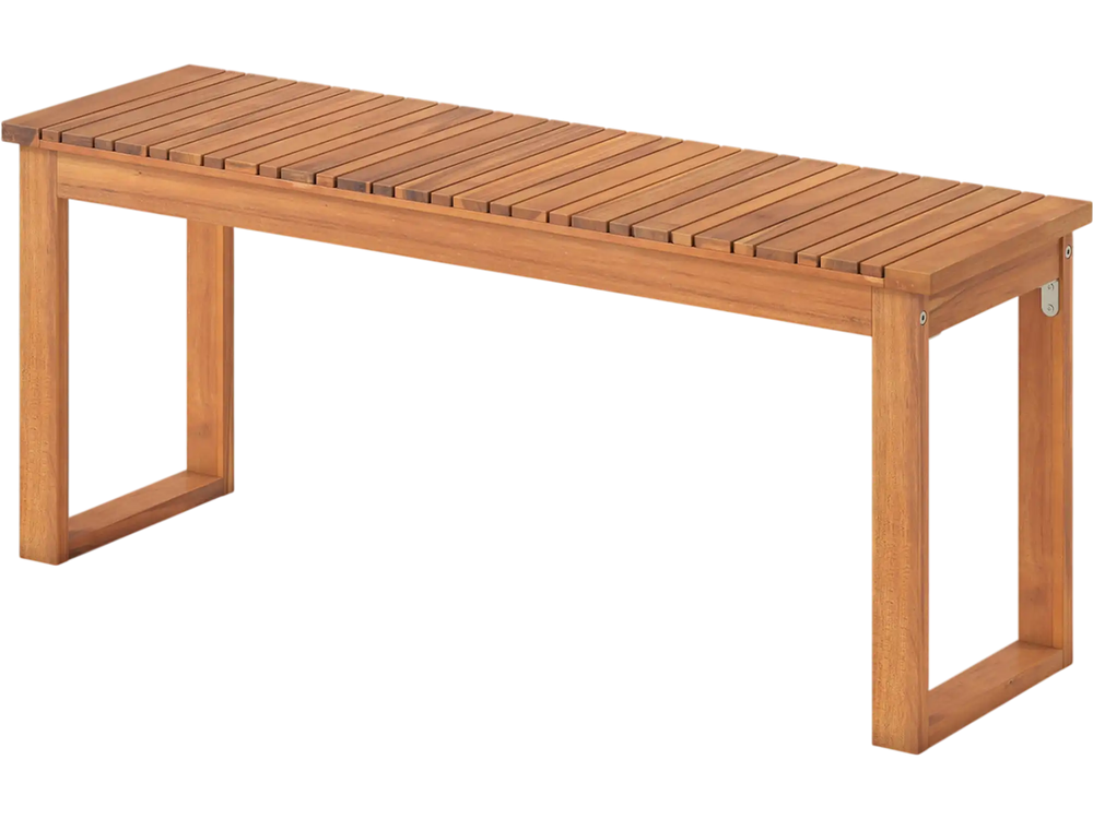 Acacia wood outdoor garden bench with slatted seat, 43.5" x 12.5", perfect for porch or patio seating.