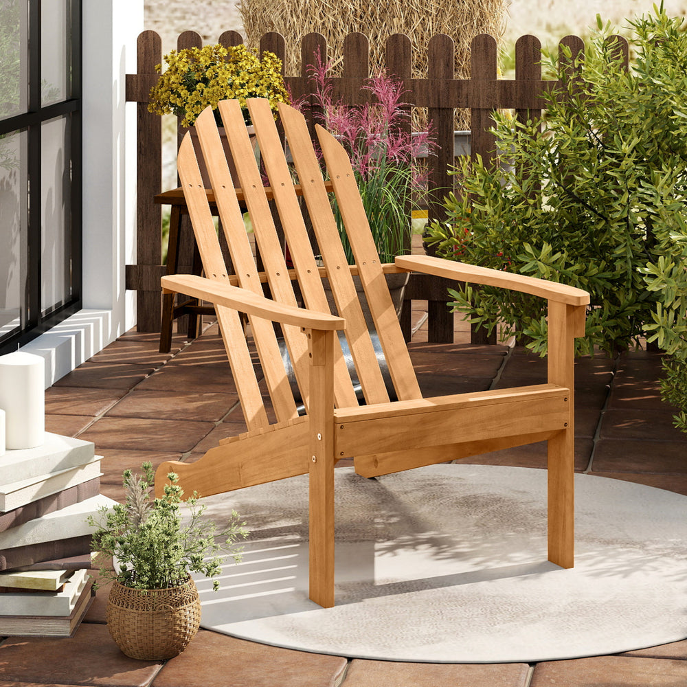 Acacia Wood Outdoor Adirondack Chair with Ergonomic Design-Natural - Gallery View 1 of 8
