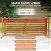 Acacia wood outdoor garden bench features a sunburst back, curved armrests, and supports up to 800 lbs for comfortable seating.