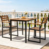 Acacia wood outdoor dining chairs set of 2 with heavy-duty metal frame, perfect for patio or garden use.