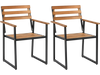 Set of 2 acacia wood outdoor dining chairs with heavy-duty metal frame, ideal for patio and garden use.