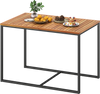 Acacia wood patio dining table with metal frame, featuring a smooth surface and modern design, perfect for outdoor.