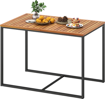 Costway Acacia Wood Patio Dining Table Metal Frame 79553866 New