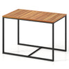 Acacia wood patio dining table with metal frame, featuring a smooth surface and sturdy design, ideal for outdoor dining.