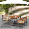 4-piece acacia wood patio dining set with rectangular table and cushions, perfect for outdoor dining and relaxation.