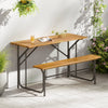 Acacia wood patio table and bench for 2 people, featuring a solid wood top and reinforced metal frame, perfect for.