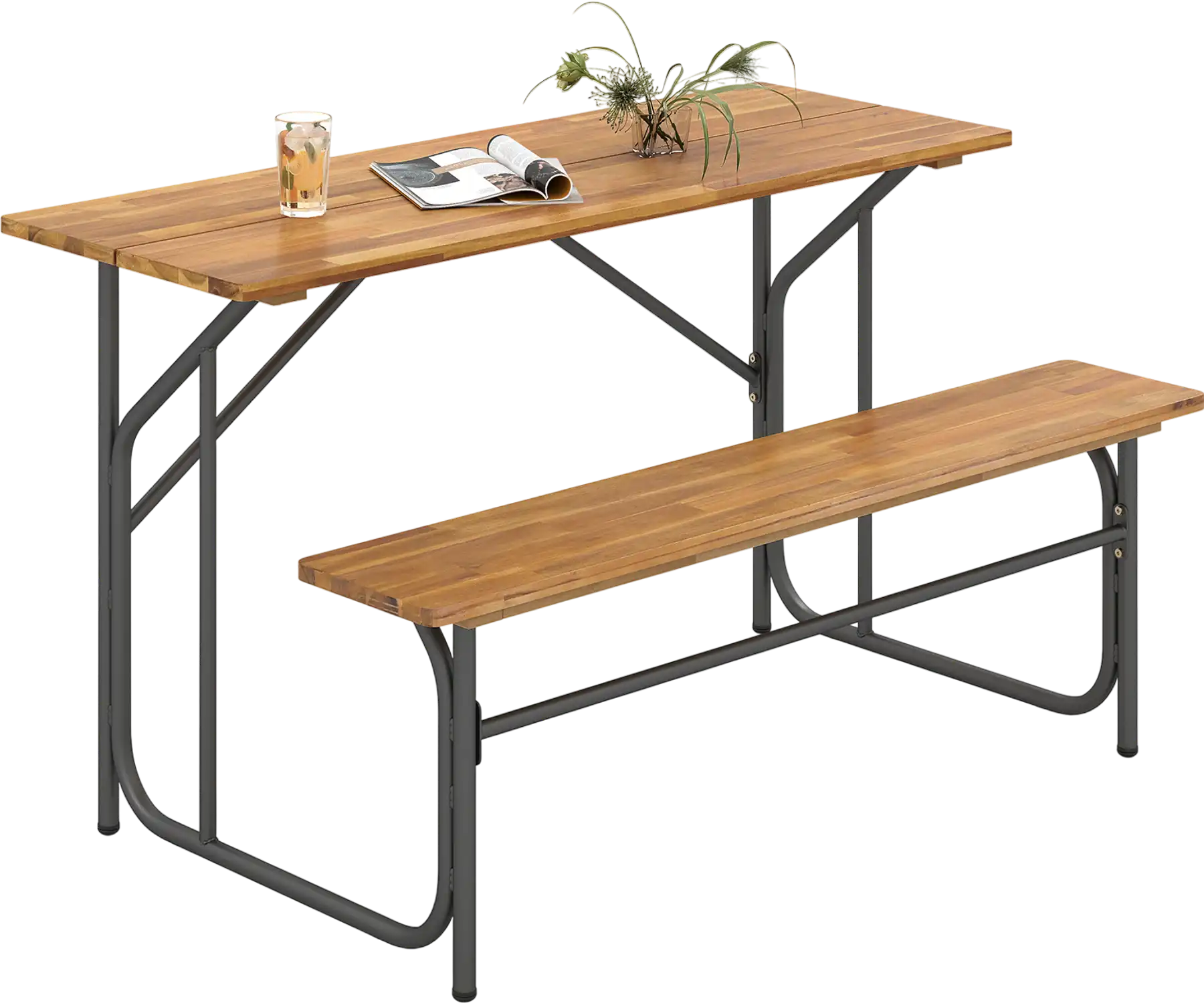 Costway Acacia Wood Patio Table Bench 2-Person One-Side Picnic Table 70224022 New