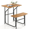 Acacia wood patio table and bench set with a solid design, ideal for solo relaxation or outdoor gatherings.