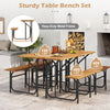 Acacia wood patio table bench set with heavy-duty metal frame, ideal for backyard relaxation and outdoor gatherings.
