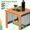 Square coffee table made of solid acacia wood with a reinforced crossbar, perfect for outdoor patio use.