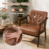Accent chair with inclined backrest, faux leather, and thick sponge filling for comfortable living room seating.