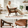 Accent chair with inclined backrest in walnut finish, featuring faux leather, curved armrests, and a 21.5" wide seat for comfort.
