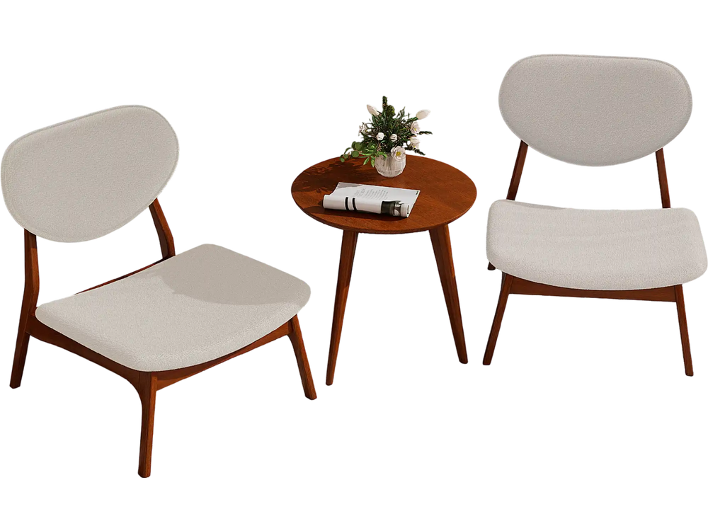 Beige accent chairs set of 2 with solid wood frame and side table, designed for comfort in living or reading rooms.