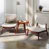 Beige accent chair with a solid wood frame and plush lamb velvet fabric, offering ergonomic support and stylish appeal.