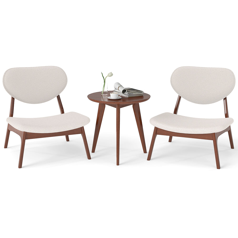 Beige accent chairs set of 2 with solid wood frame and side table, designed for comfort and style in any room.