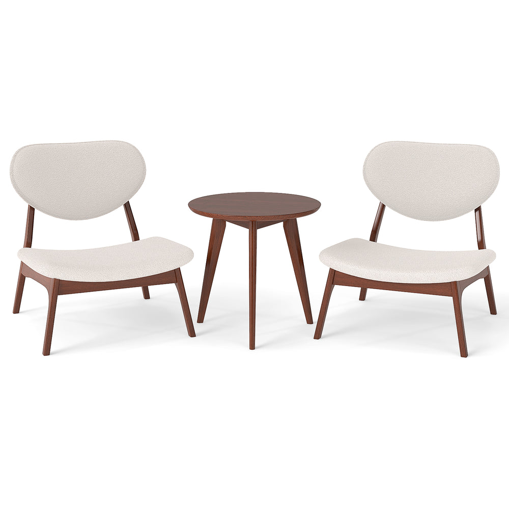 Beige accent chairs set of 2 with solid wood frame and side table, featuring ergonomic design for comfort and support.
