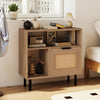 Accent side end table showcasing a well-woven PE rattan surface and soft close hinges, ideal for compact living areas.