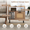 Accent side end table with natural wood finish, featuring a spacious tabletop and PE rattan storage cabinet for small.