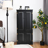 Black accent storage cabinet with antique finish, featuring adjustable shelves and two doors for functional storage.