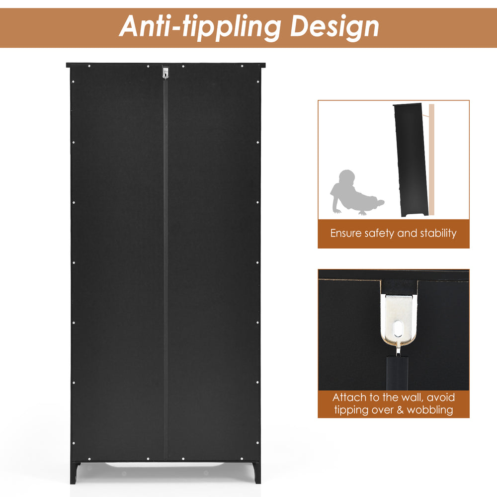 Accent storage cabinet in black with anti-tipping design, featuring adjustable shelves and elegant antique finish.
