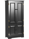 Black accent storage cabinet with antique finish, featuring adjustable shelves and elegant design for functional home.