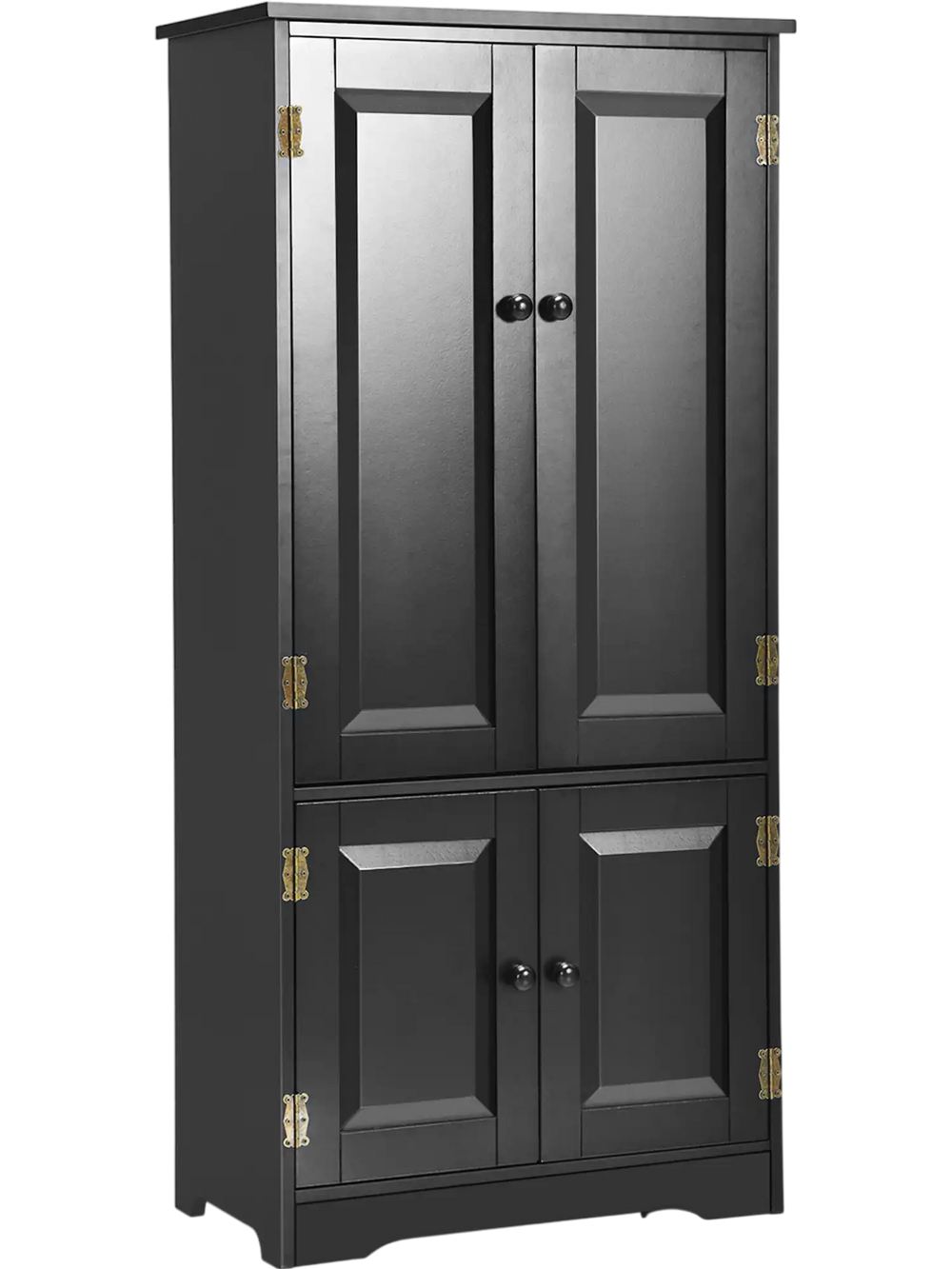 Black accent storage cabinet with antique finish, featuring adjustable shelves and elegant design for functional home.
