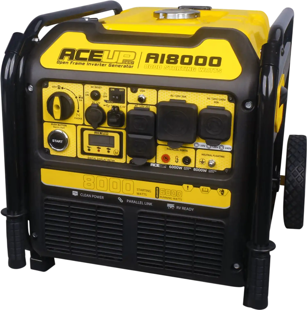 Aceup Energy 8000 Watt Gasoline Inverter Generator 322CC Electric Start & Recoil Start RV-Ready for Home Use,Emergency - AceupEnergy