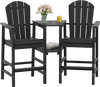 Two-seat black Adirondack chair set with a connecting tray, ideal for outdoor relaxation by the pool or patio.