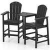 Two-seat black Adirondack chair with a connecting tray, made from weatherproof HDPE for outdoor use and comfort.