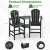 Adirondack chair set with double tray in black, featuring weatherproof HDPE, for poolside or patio use.