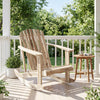 Adirondack rocking chair in natural acacia wood with slatted seat, perfect for relaxing on patios or gardens.