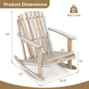Adirondack rocking chair with slatted seat, solid acacia wood, ergonomic high fanned back, ideal for outdoor relaxation.