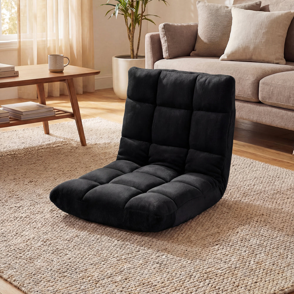 Adjustable 14-Position Floor Chair Folding Lazy Gaming Sofa Chair-Black - Gallery View 1 of 10