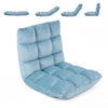 Adjustable floor chair in light green showcases a thick cushion design for enhanced lumbar and thigh support during use.