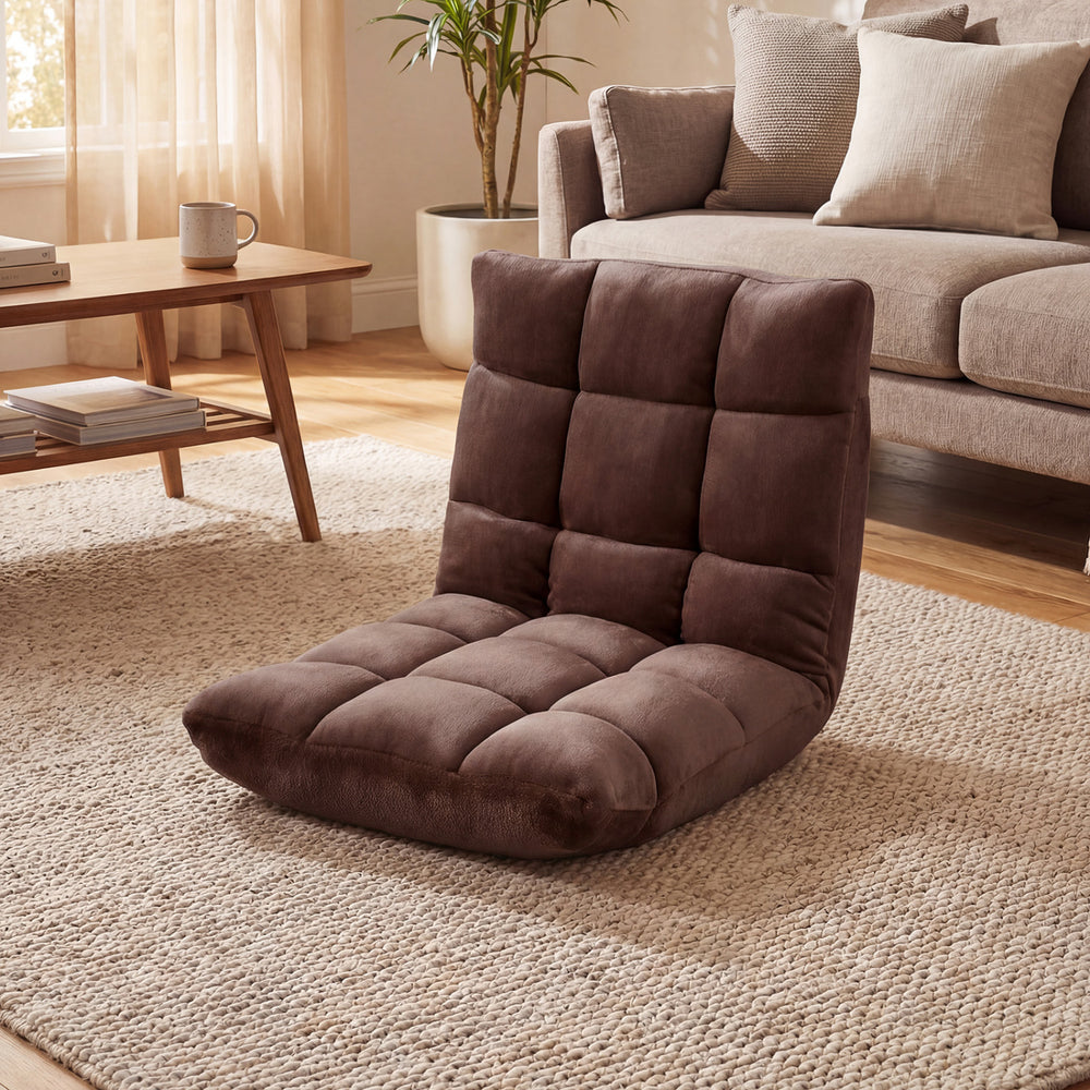 Adjustable 14-position Cushioned Floor Chair-Coffee - Gallery View 1 of 10